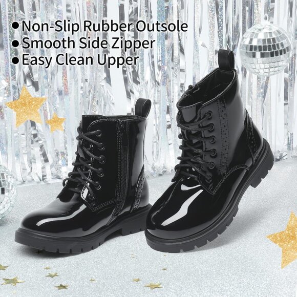 Dream Pairs Ankle Boot Giral Black Rubber Side Zipper Combat - Picture 2 of 6